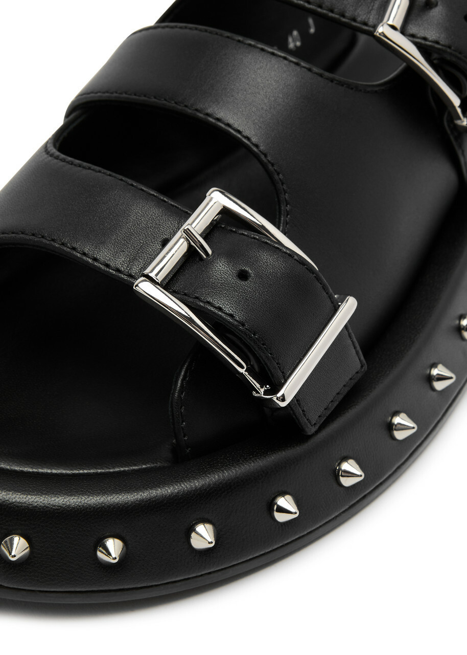 Alexander Mcqueen Studded Leather Sandals Black And Silver