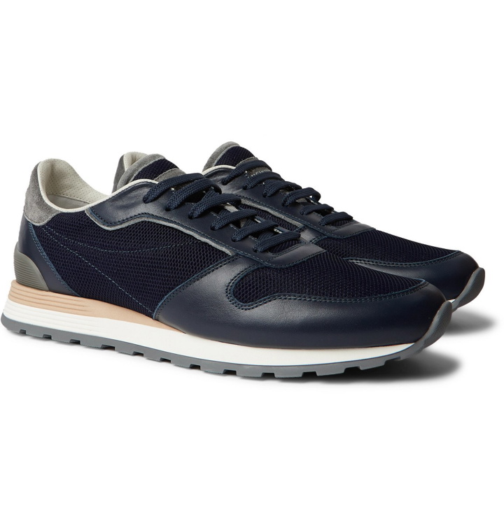 Photo: Brunello Cucinelli - Suede-Trimmed Mesh and Leather Sneakers - Blue