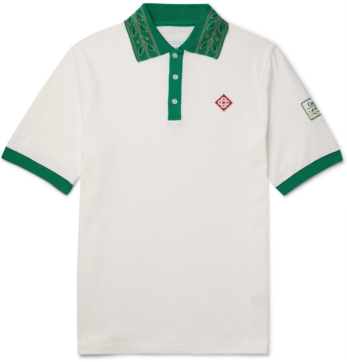 Casablanca - Laurel Logo-Appliquéd Cotton-Piqué Polo Shirt - White ...