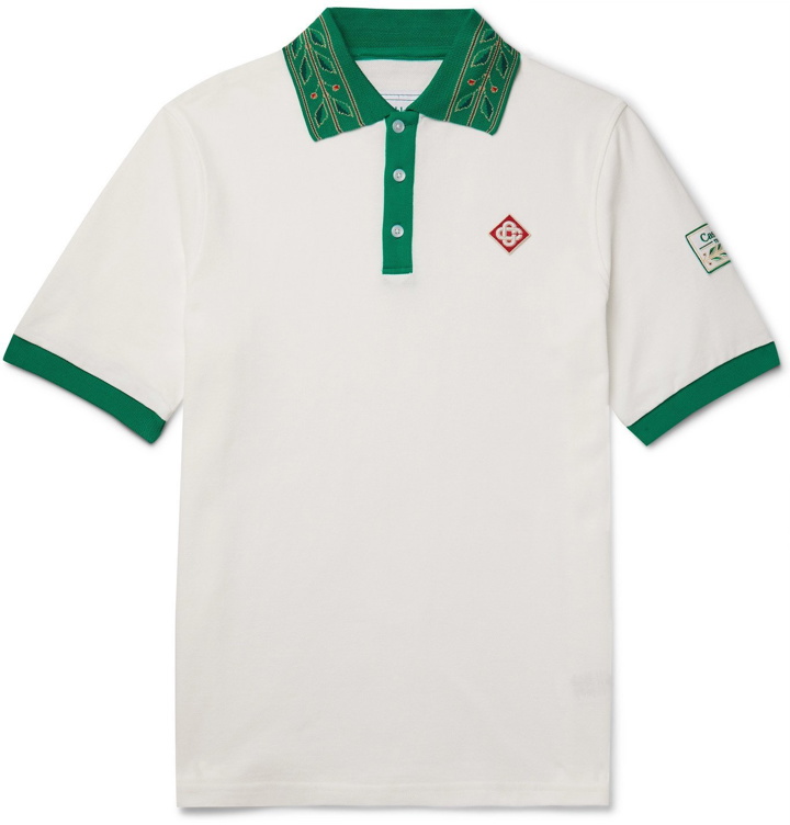 Photo: Casablanca - Laurel Logo-Appliquéd Cotton-Piqué Polo Shirt - White