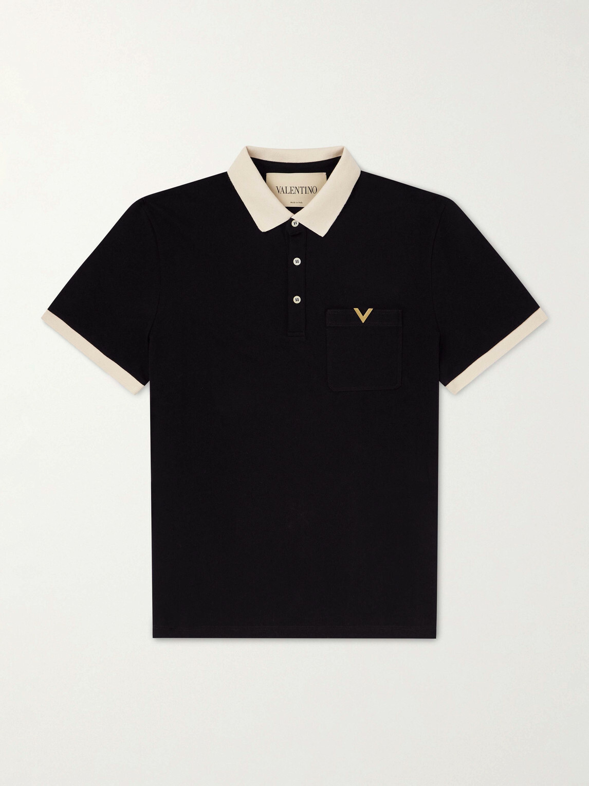 Valentino Garavani - VGold Cotton-Piqué Polo Shirt - Black