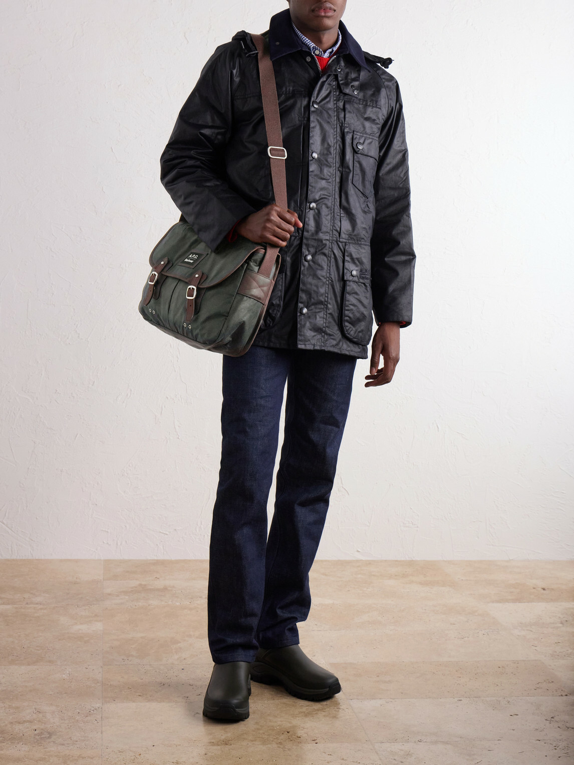Barbour - A.P.C. Leather-Trimmed Waxed Cotton-Canvas Messenger Bag - Green