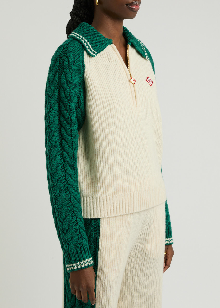 Casablanca Logo Half-zip Wool-blend Jumper Green