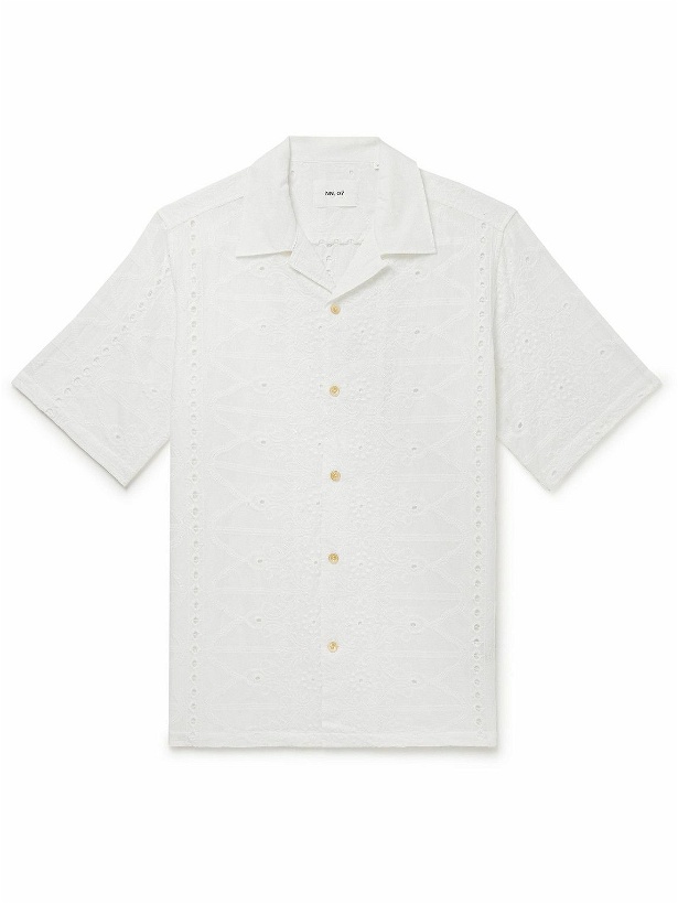 Photo: NN07 - Julio 5392 Convertible-Collar Broderie Anglaise Cotton-Voile Shirt - White