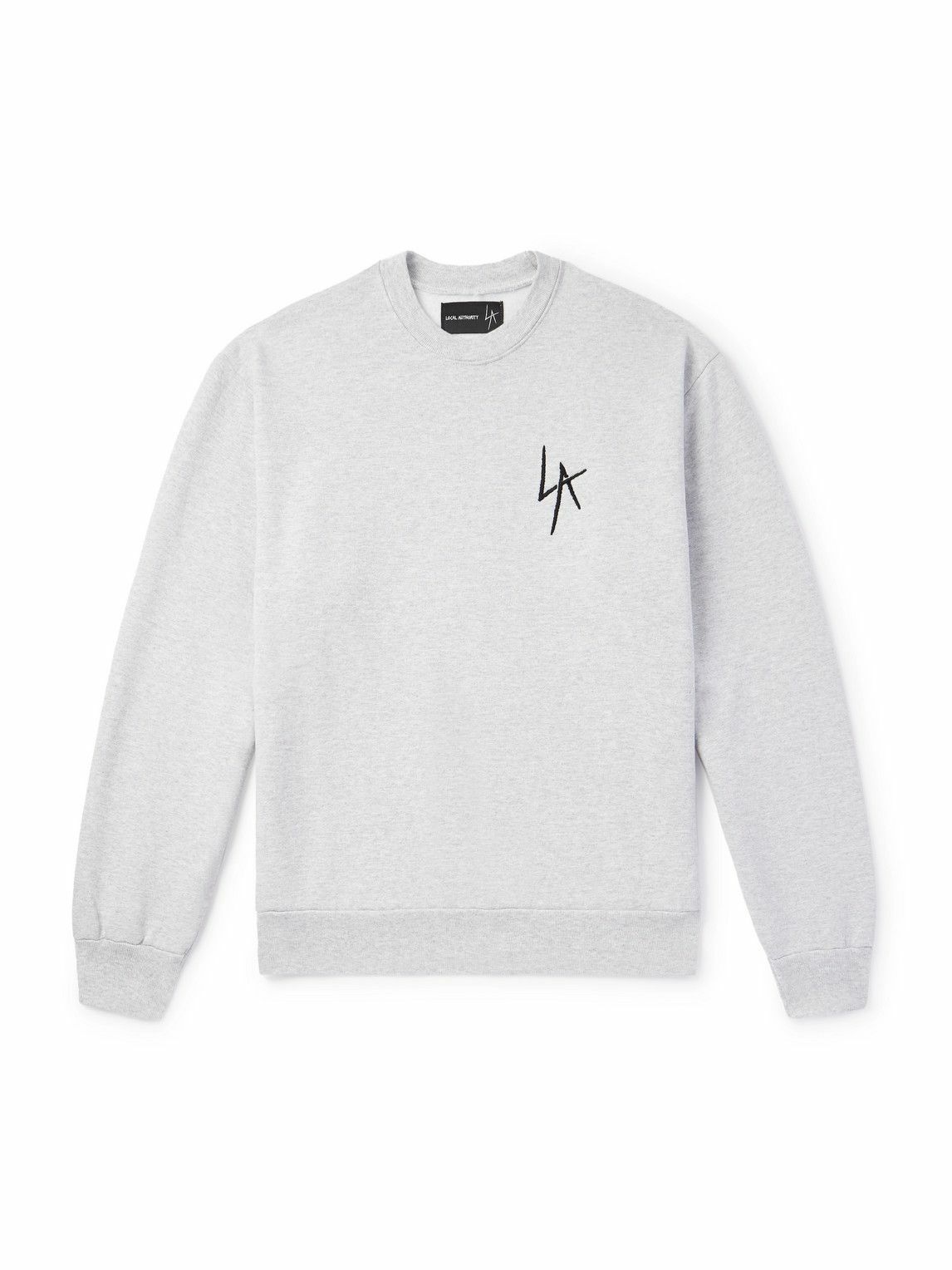 Local Authority LA - LA Slash Logo-Embroidered Cotton-Jersey Sweatshirt - Gray