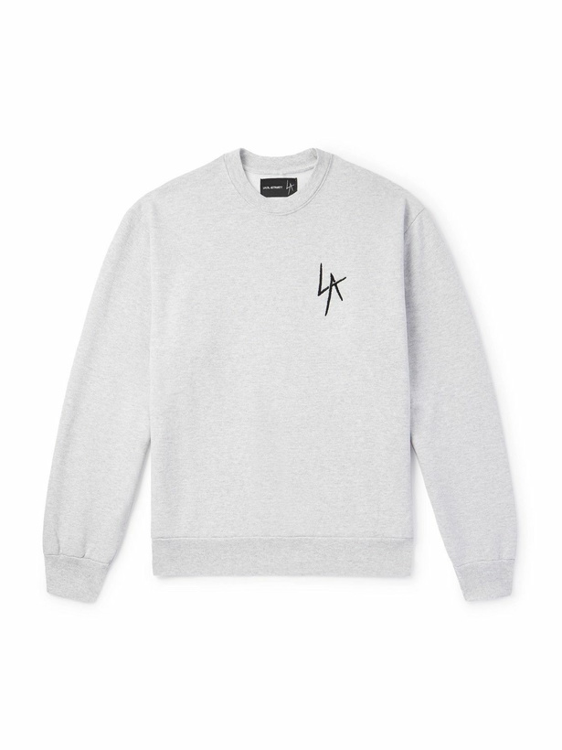 Photo: Local Authority LA - LA Slash Logo-Embroidered Cotton-Jersey Sweatshirt - Gray