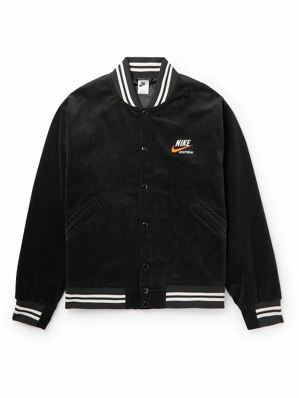 Photo: Nike - NSW Logo-Embroidered Cotton-Blend Corduroy Bomber Jacket - Black