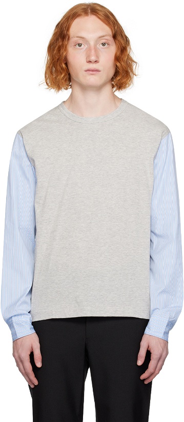 Photo: Comme des Garçons Homme Deux Gray & Blue Paneled Long Sleeve T-Shirt
