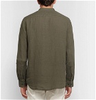 Theory - Kier Grandad-Collar Linen Shirt - Army green