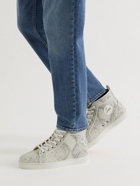 CHRISTIAN LOUBOUTIN - Louis Perforated Snake-Effect Leather High-Top Sneakers - White