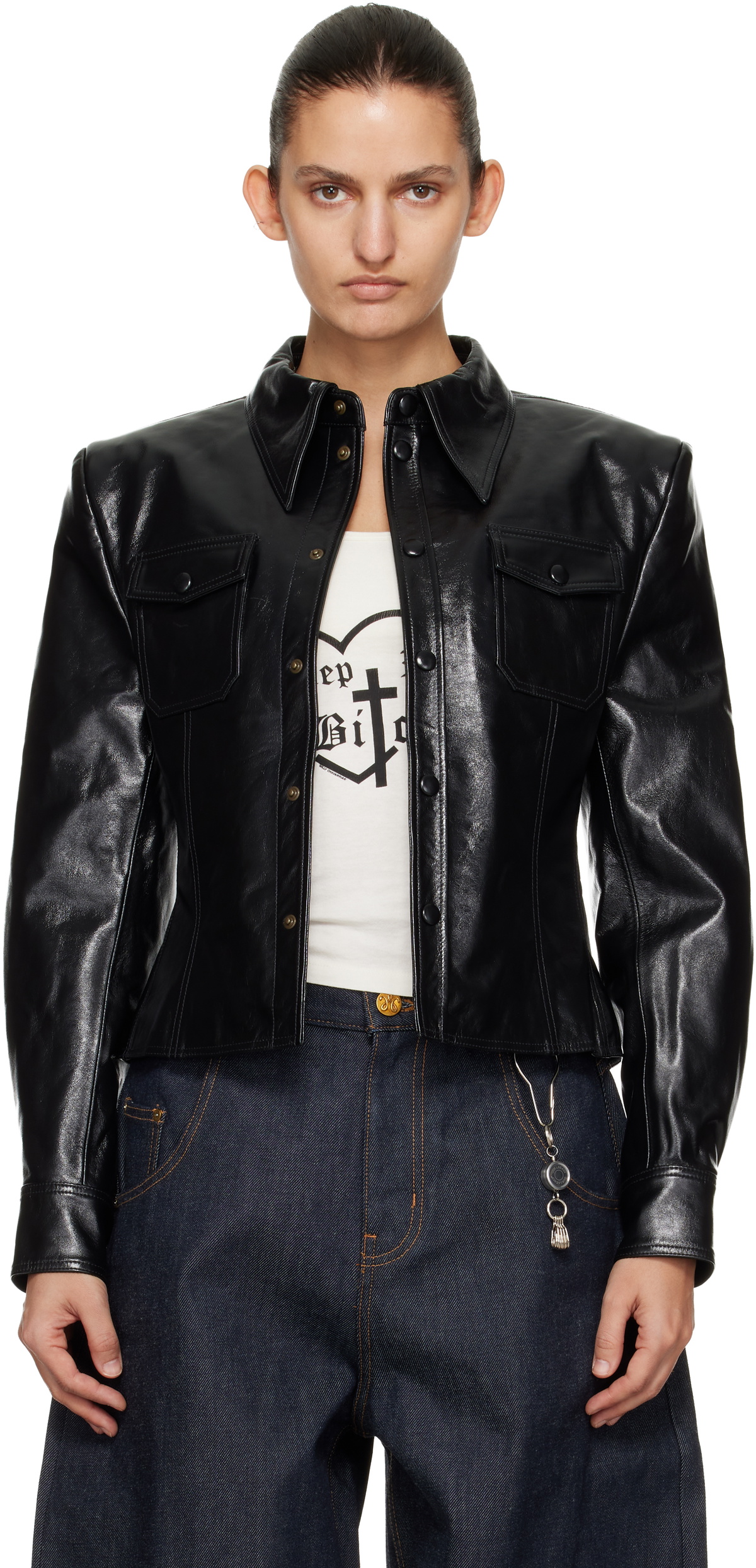 WILLY CHAVARRIA Black Chavela L/S Leather Shirt