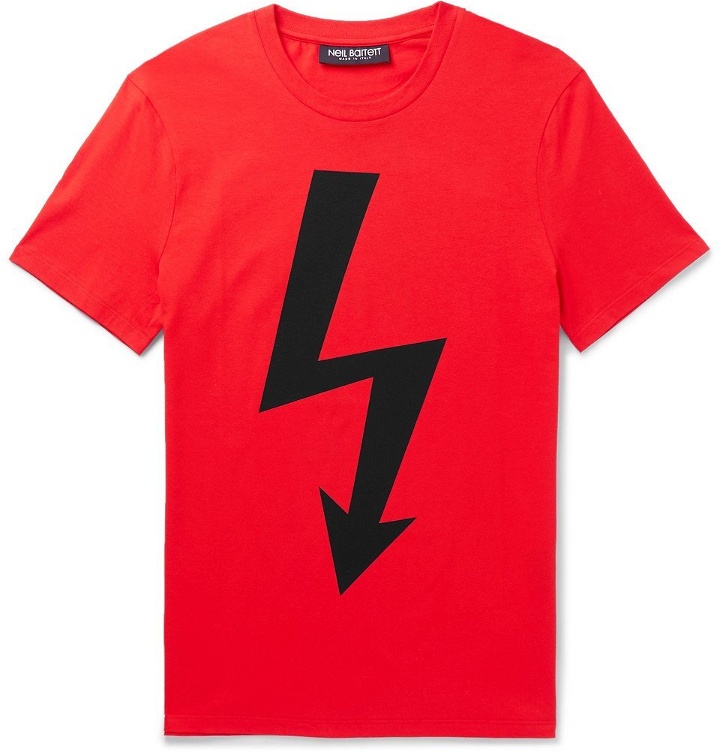 Photo: Neil Barrett - Slim-Fit Logo-Print Stretch-Cotton Jersey T-Shirt - Men - Red