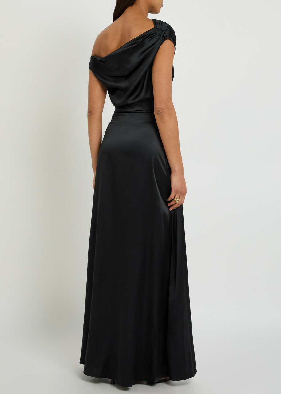 Staud Phare Draped Stretch-silk Maxi Dress Black