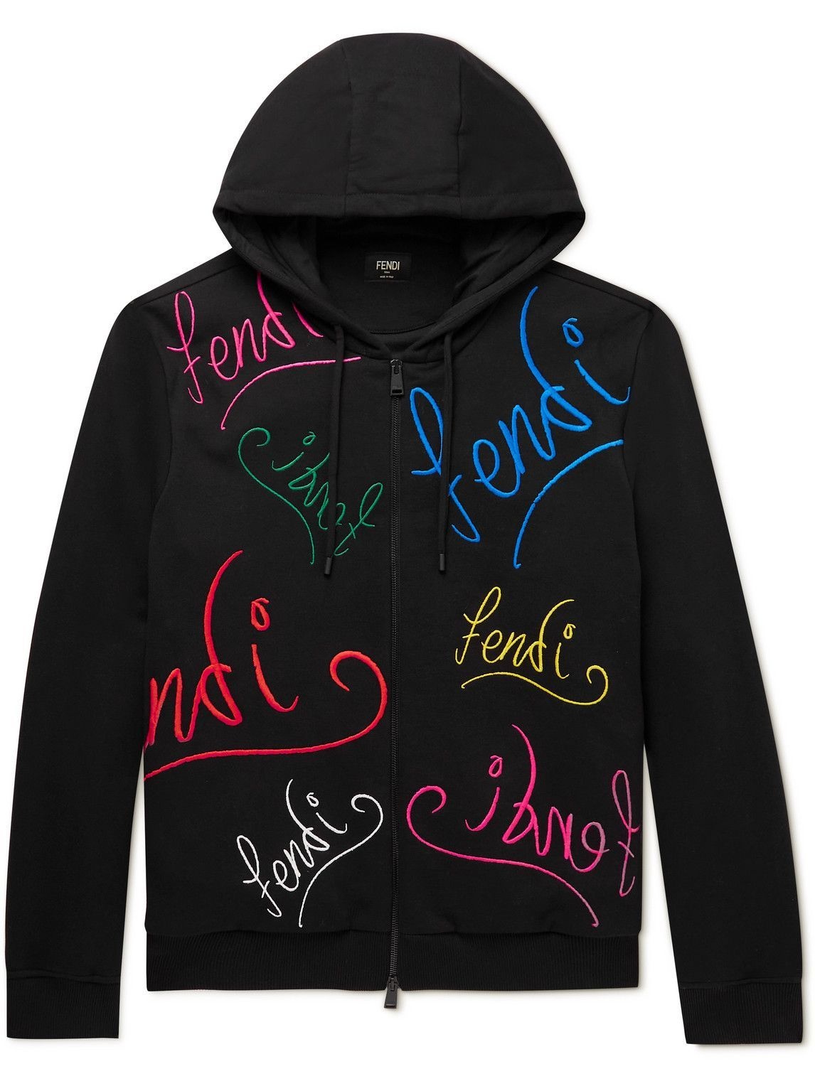Photo: Fendi - Noel Fielding Logo-Embroidered Cotton-Jersey Zip-Up Hoodie - Black