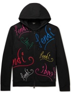 Fendi - Noel Fielding Logo-Embroidered Cotton-Jersey Zip-Up Hoodie - Black