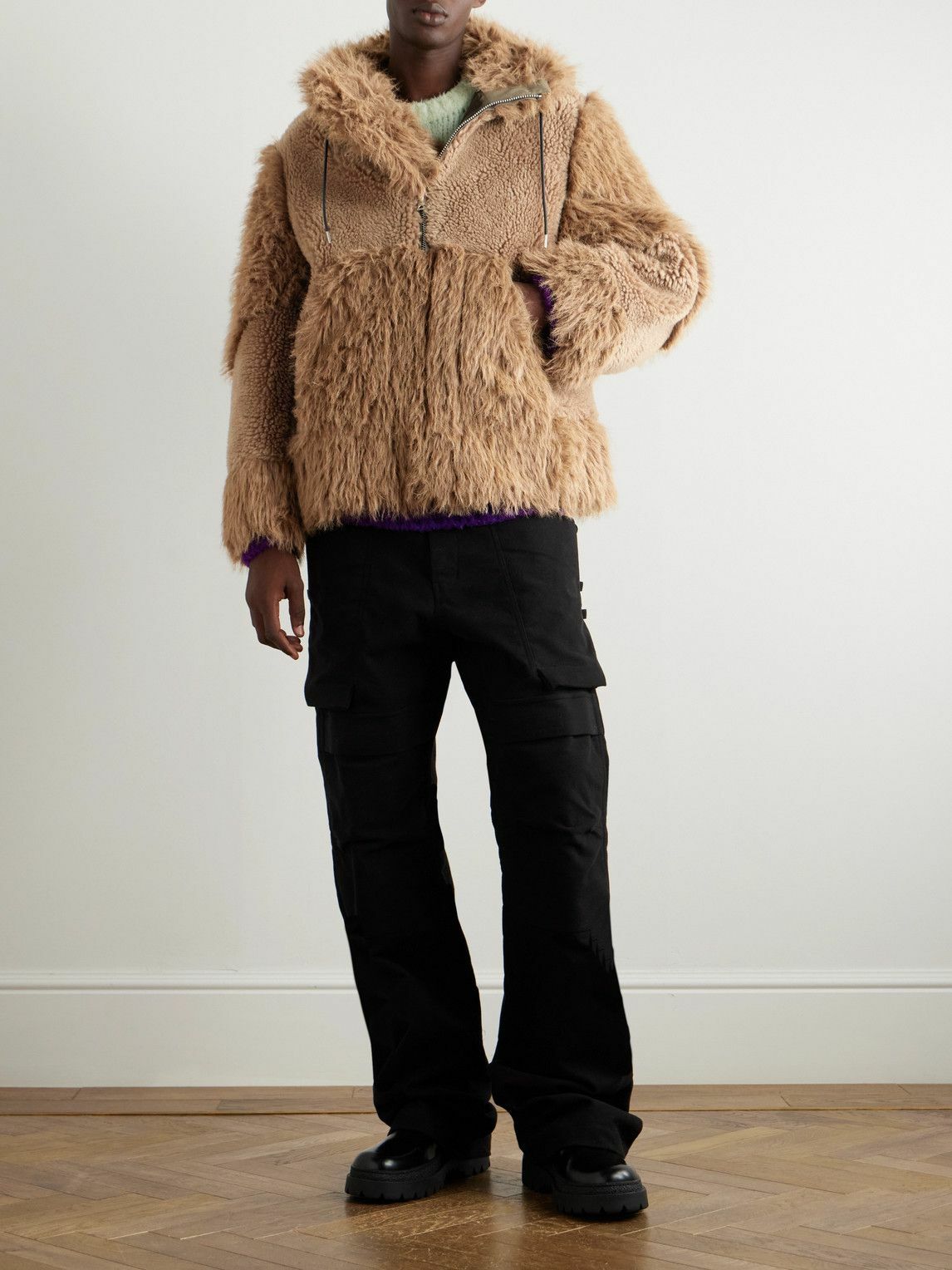 Sacai - Padded Faux Fur and Faux Shearling Hooded Jacket Sacai - Padded Faux Fur and Faux Shearling Hooded Jacket