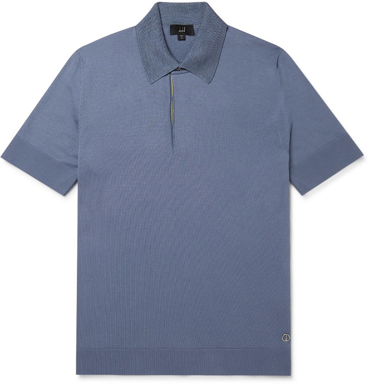 Photo: DUNHILL - Logo-Detailed Cotton and Mulberry Silk Polo Shirt - Blue