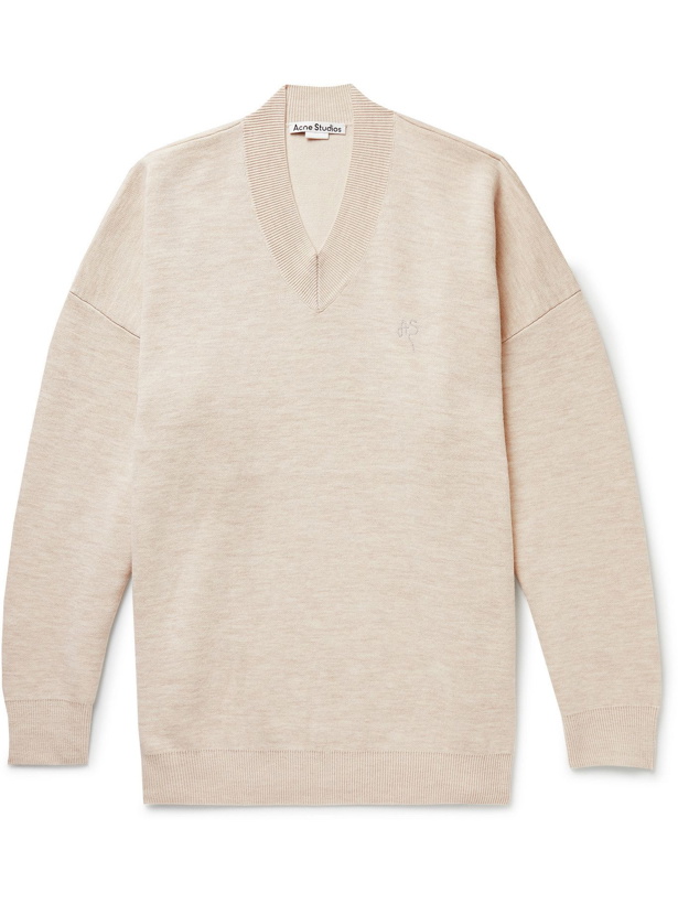 Photo: Acne Studios - Logo-Embroidered Wool-Blend Sweater - Neutrals