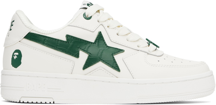 Photo: BAPE White & Green 'BAPE' STA Icon #1 Sneakers
