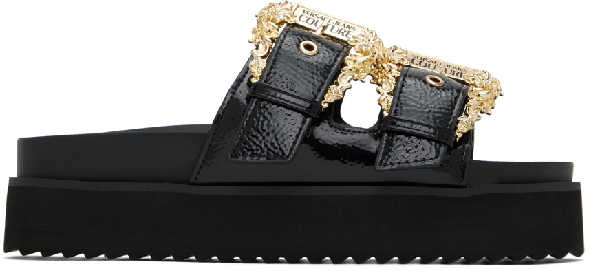 Versace Jeans Couture Black Arizona Flat Sandals Versace