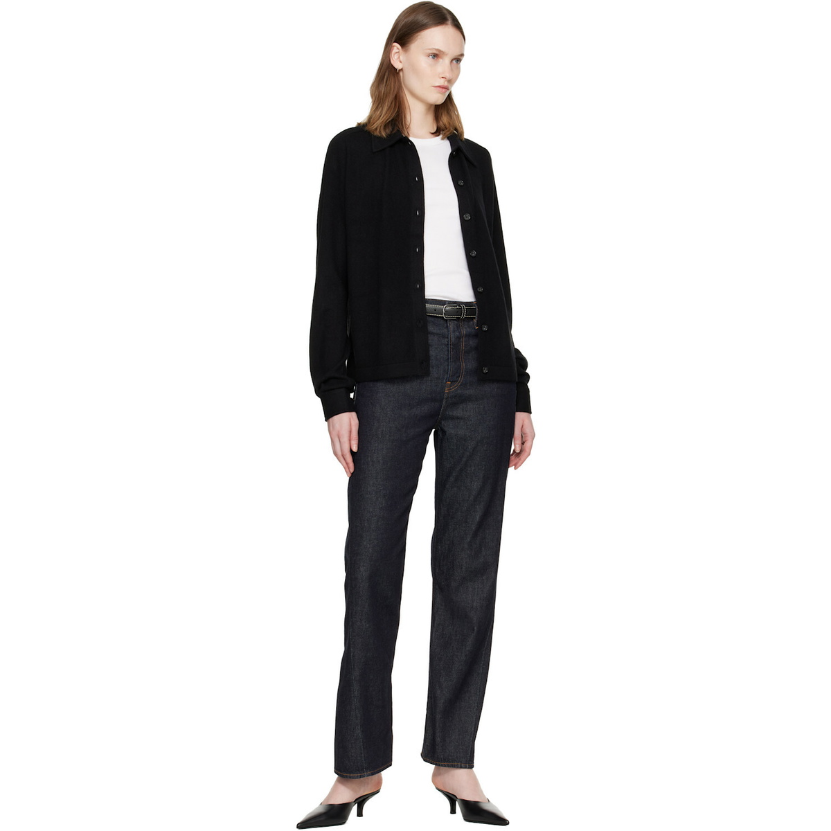 TOTEME Black Slim Grained-Leather Trouser Belt