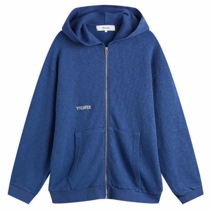 Photo: Palmes Men's Waffle Zip Hooded Sweatshirt in Blue