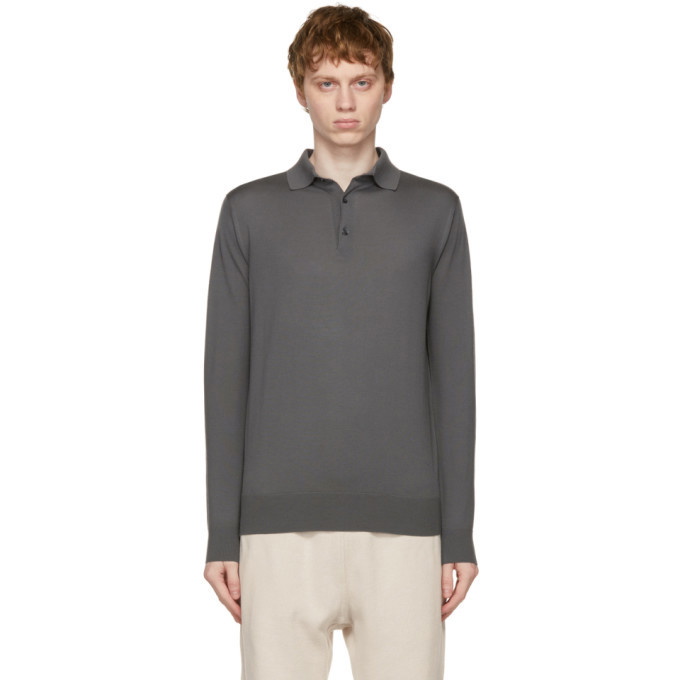 Photo: Loro Piana Grey Cashmere Long Sleeve Polo