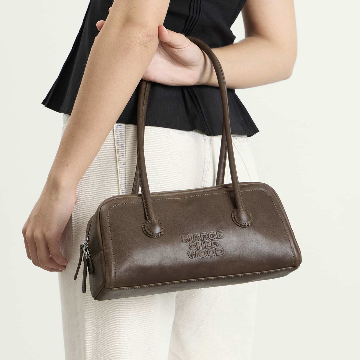MARGESHERWOOD Women's Soft Boston EW Bag in Washed Brown Pull-Up 