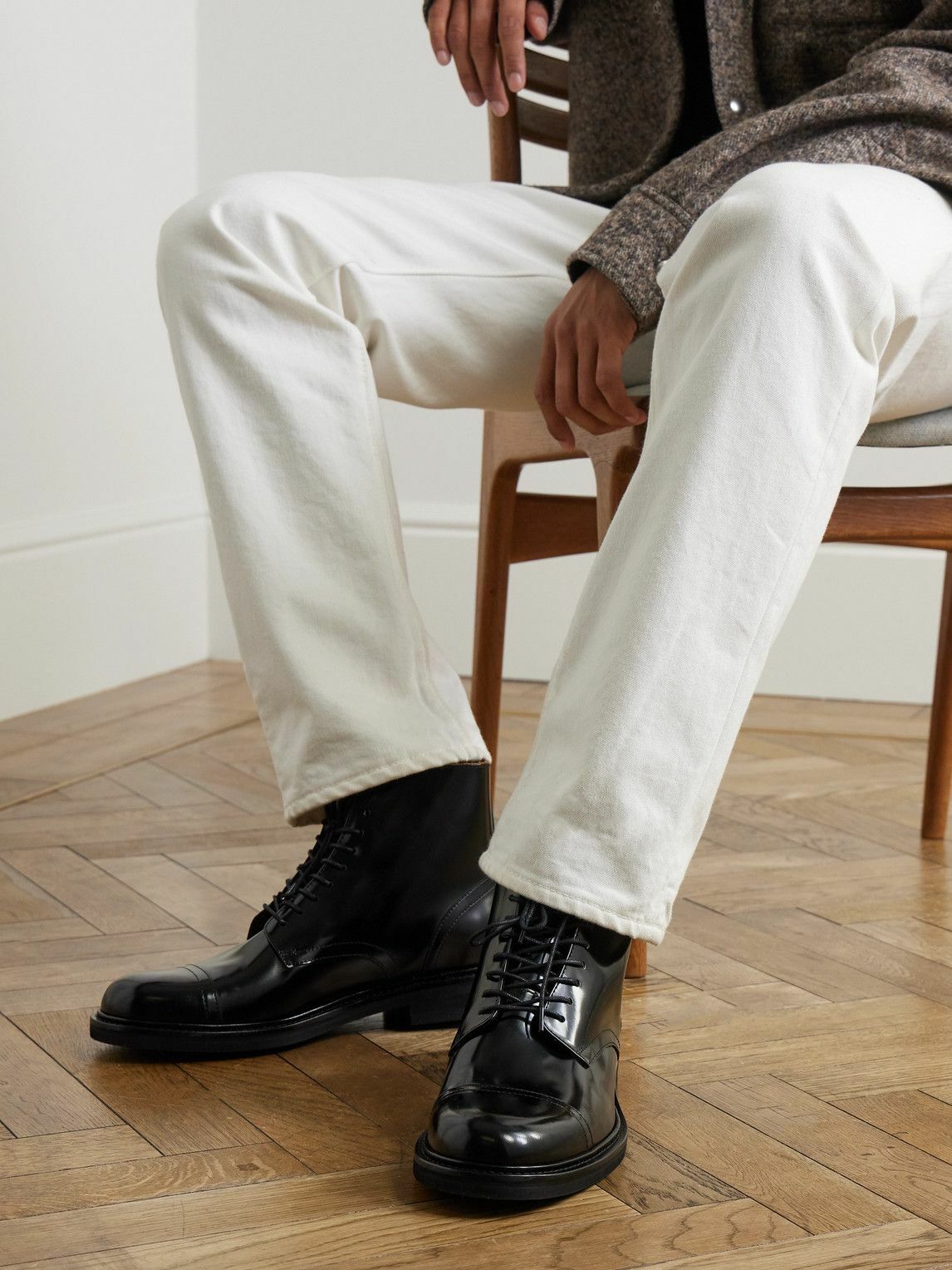 Mr P. - Jacques Glossed-Leather Boots - Black Mr P.