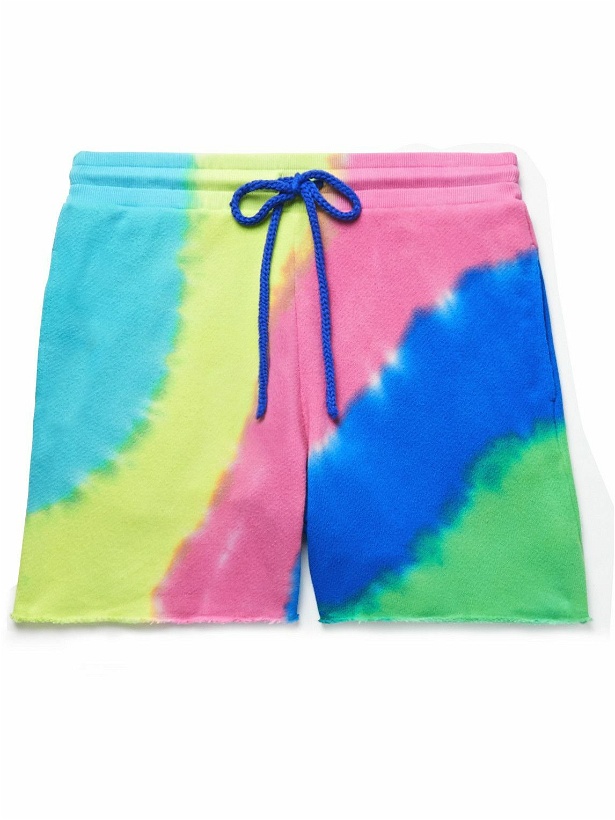 Photo: The Elder Statesman - Rainbow Void Tie-Dyed Cotton and Cashmere-Blend Jersey Drawstring Shorts - Blue