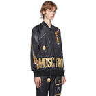 Moschino Black and Gold Leather Print Bomber Jacket