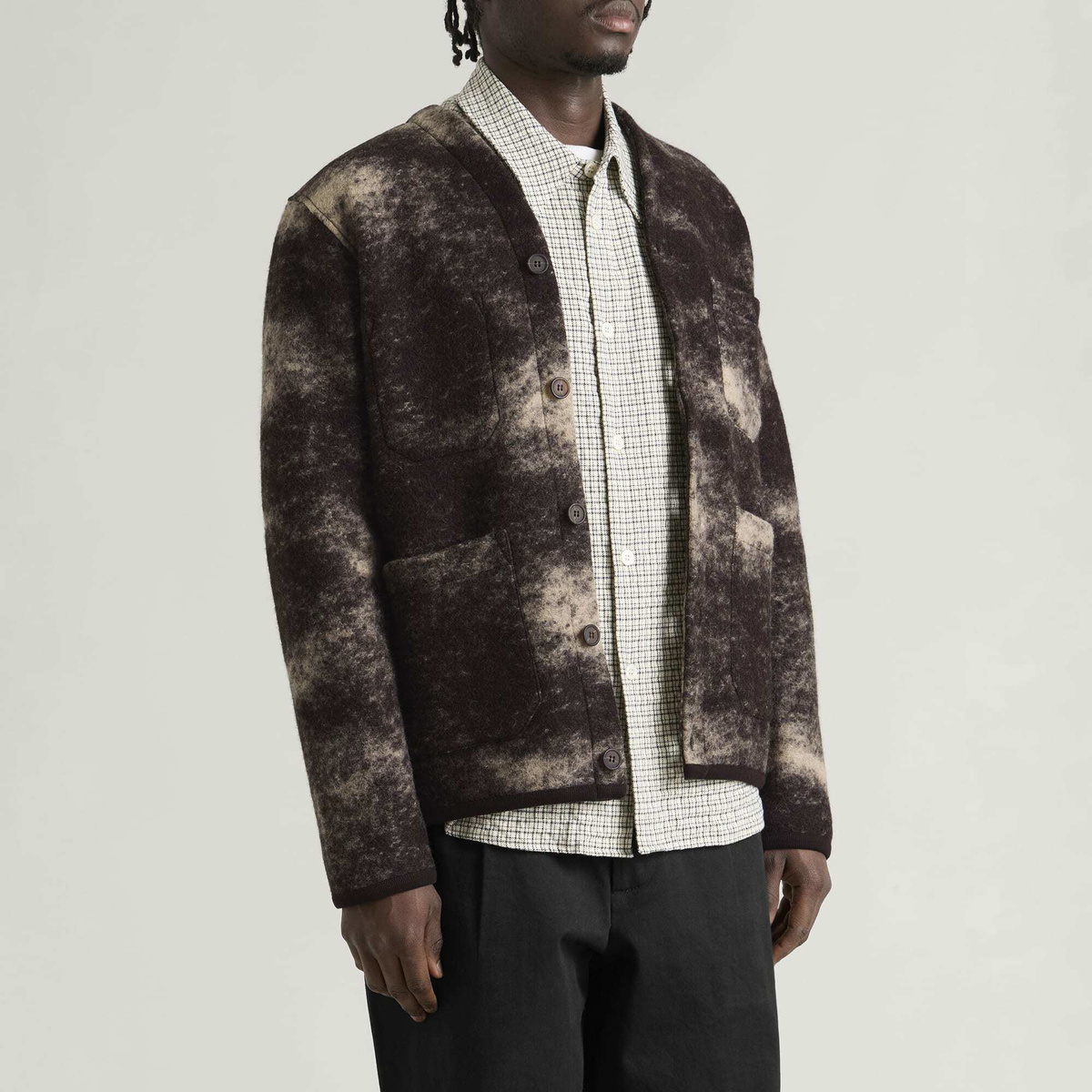 Universal Works Men's Cloud Camo Knit Cardigan in Brown