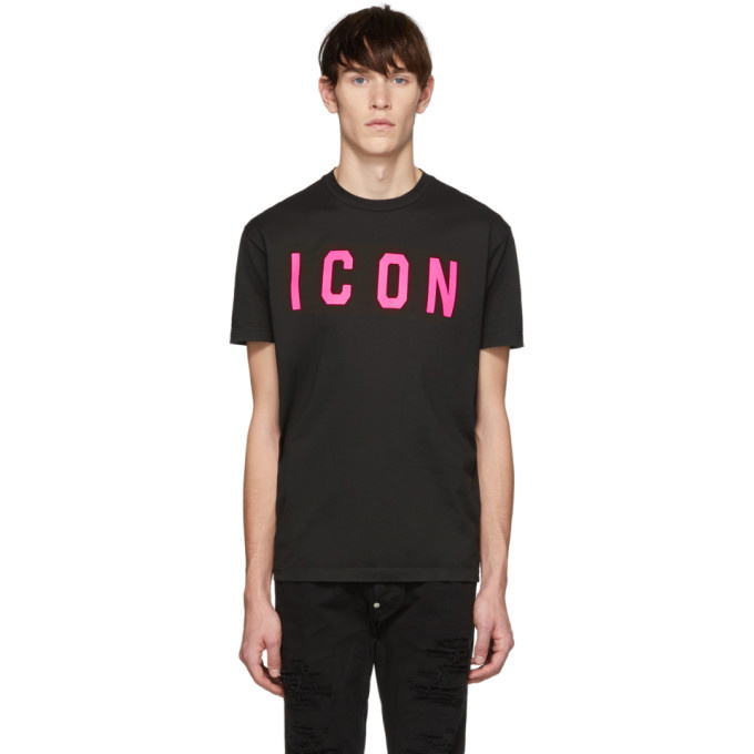 Photo: Dsquared2 Black and Pink Acid Punk Icon Cool Fit T-Shirt