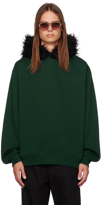Photo: Marni Green Embroidered Faux-Fur Hoodie