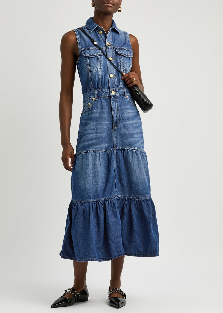 Ganni Tiered Denim Midi Dress GANNI