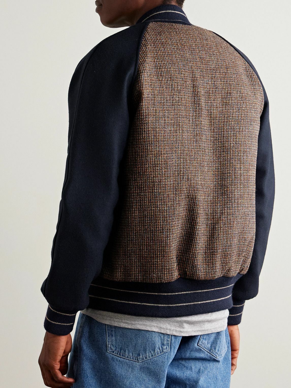 Golden Bear - Puppytooth Tweed-Panelled Wool Varsity Jacket - Brown