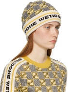 We11done Yellow Logo All Over Short Beanie