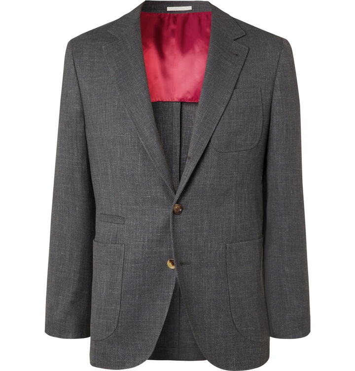 Photo: Brunello Cucinelli - Dark-Grey Slim-Fit Unstructured Wool, Linen and Silk-Blend Blazer - Gray