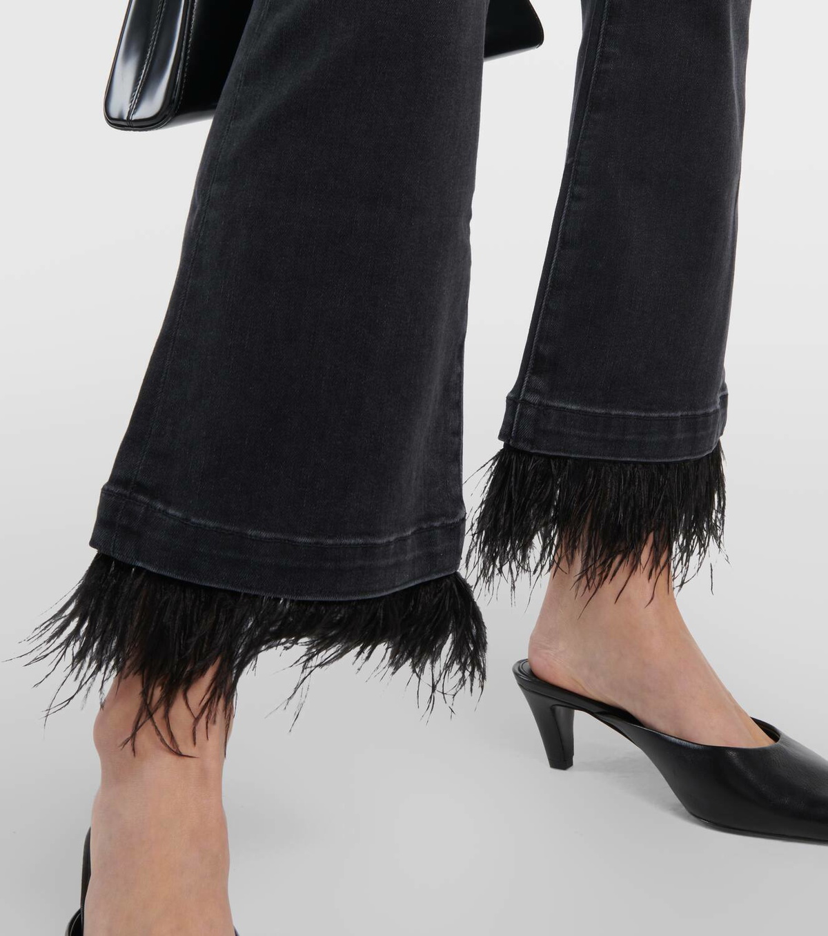 Veronica Beard Carson high-rise feather-trimmed flared jeans Veronica Beard