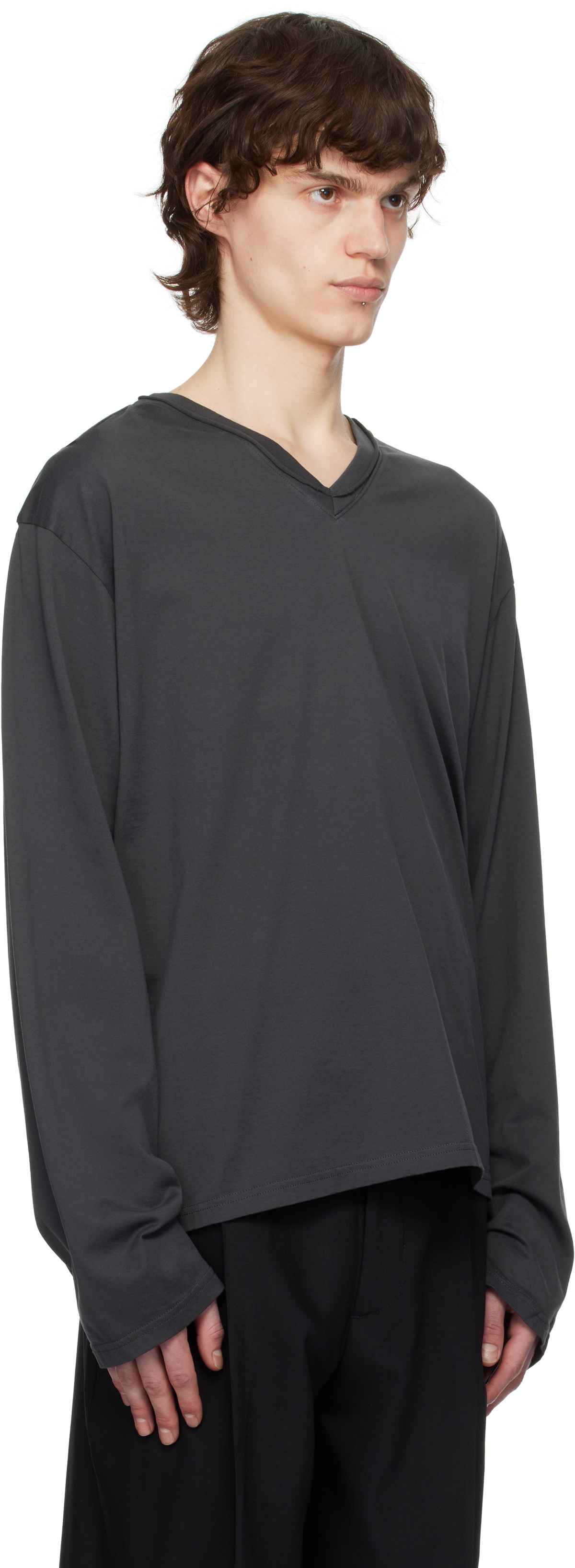 【関税込み】mfpen グレー Tencel LS Tシャツ mfpen Gray LS V-neck T-shirt mfpen