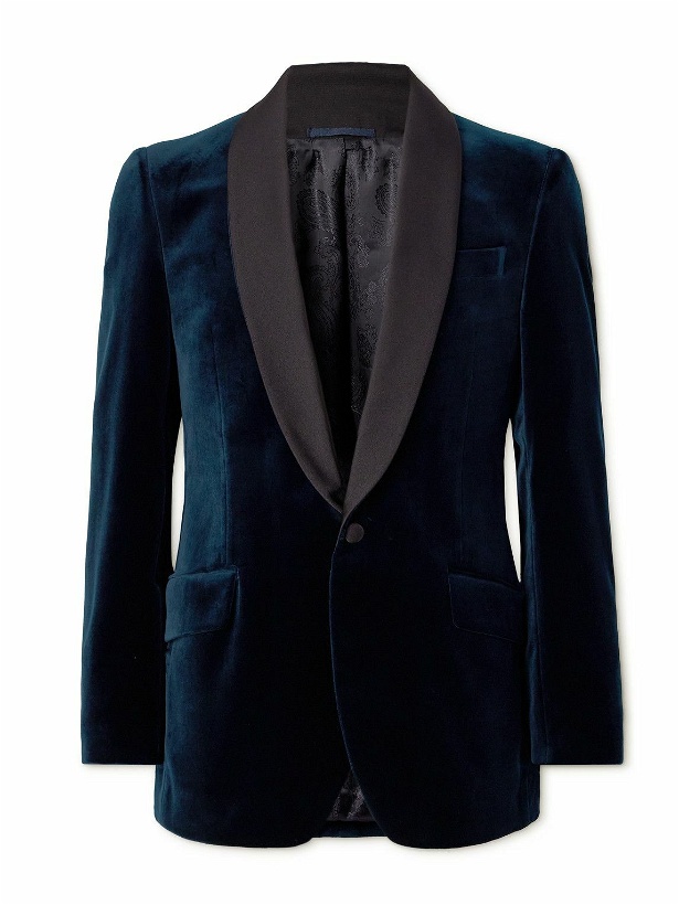 Photo: Favourbrook - Shawl-Collar Twill-Trimmed Cotton-Velvet Tuxedo Jacket - Blue