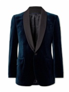 Favourbrook - Shawl-Collar Twill-Trimmed Cotton-Velvet Tuxedo Jacket - Blue