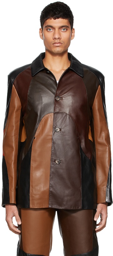 Photo: Marine Serre Black & Brown Mix-Leather Patchwork Jacket