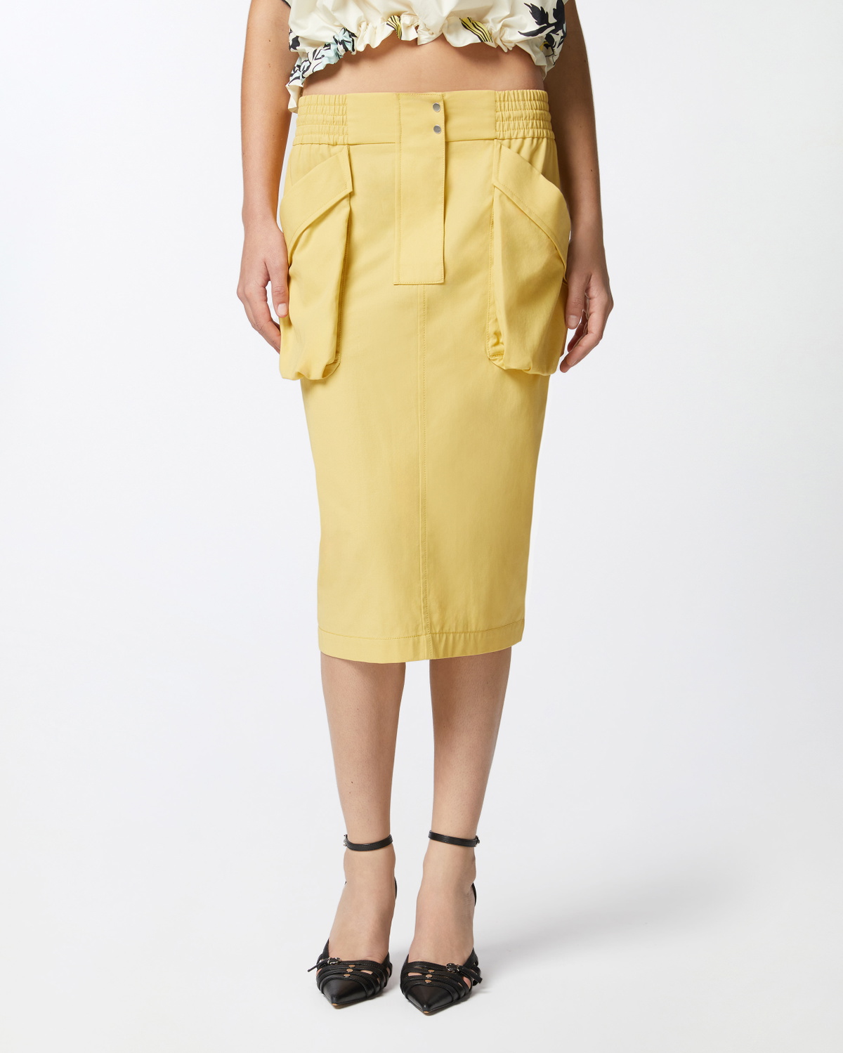 Pinko Pencil Skirt With Maxi Pockets Rattan Yellow