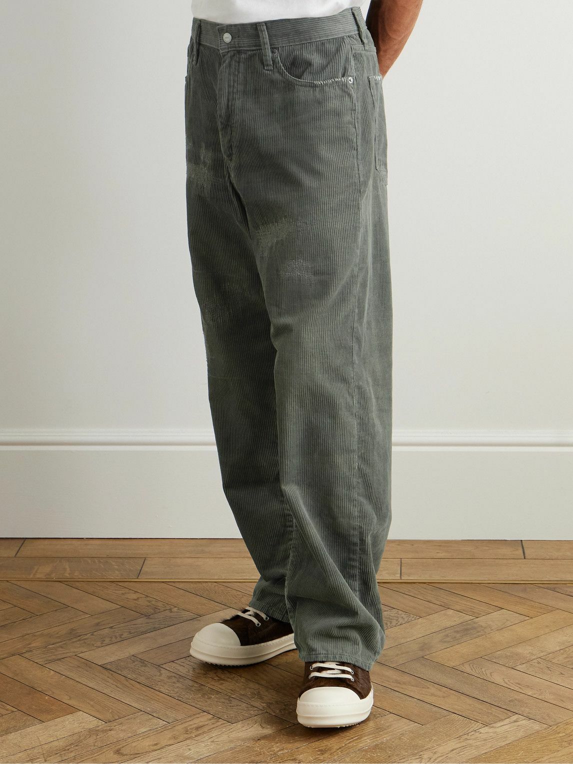 Neighborhood - Savage Wide-Leg Distressed Cotton-Corduroy Trousers