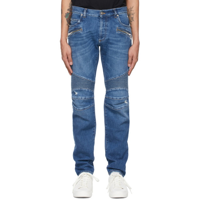 Photo: Balmain Blue Ribbed Tapered Jeans