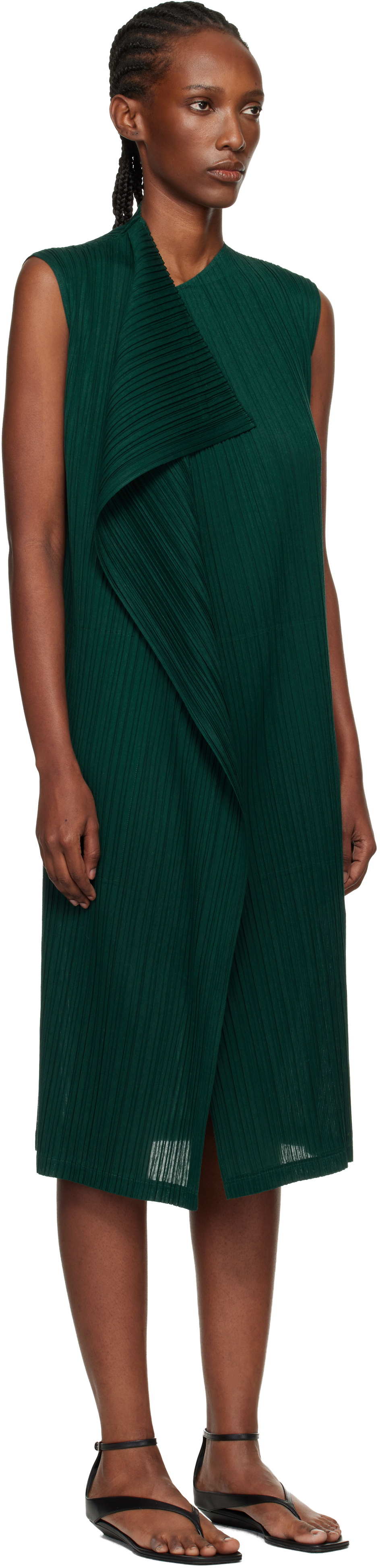 PLEATS PLEASE ISSEY MIYAKE Green Ramie Pleats Maxi Dress
