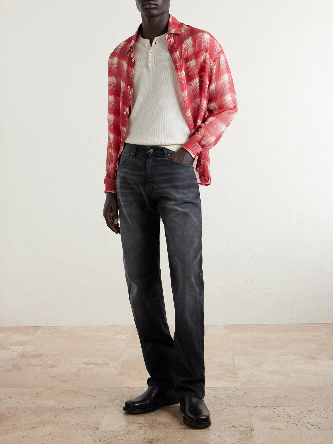 424 - Straight-Leg Cotton-Canvas Trousers - Black