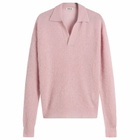 Auralee Men's Baby Suri Alpaca Sheer Knit Skipper Polo in Pink