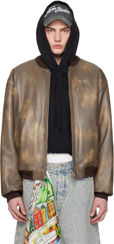 Photo: Acne Studios Brown Faded Leather Bomber Jacket